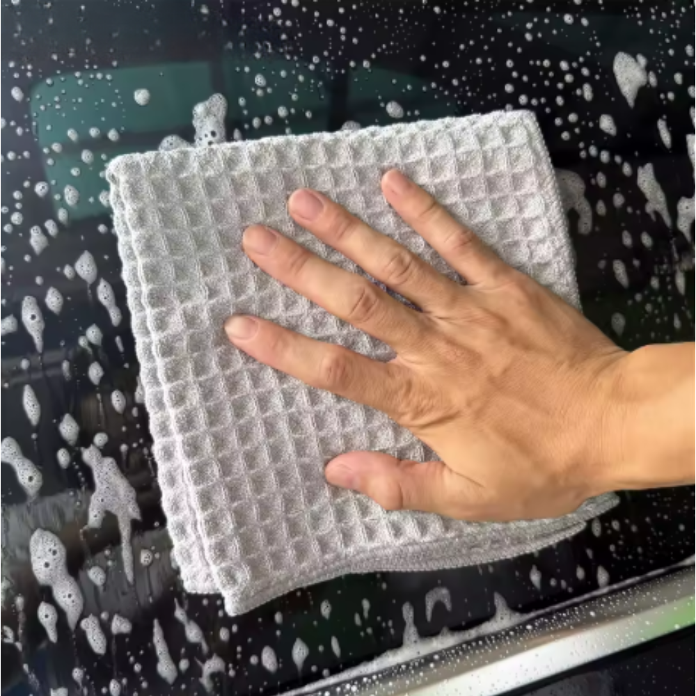 microfiber waffle weave towel on window