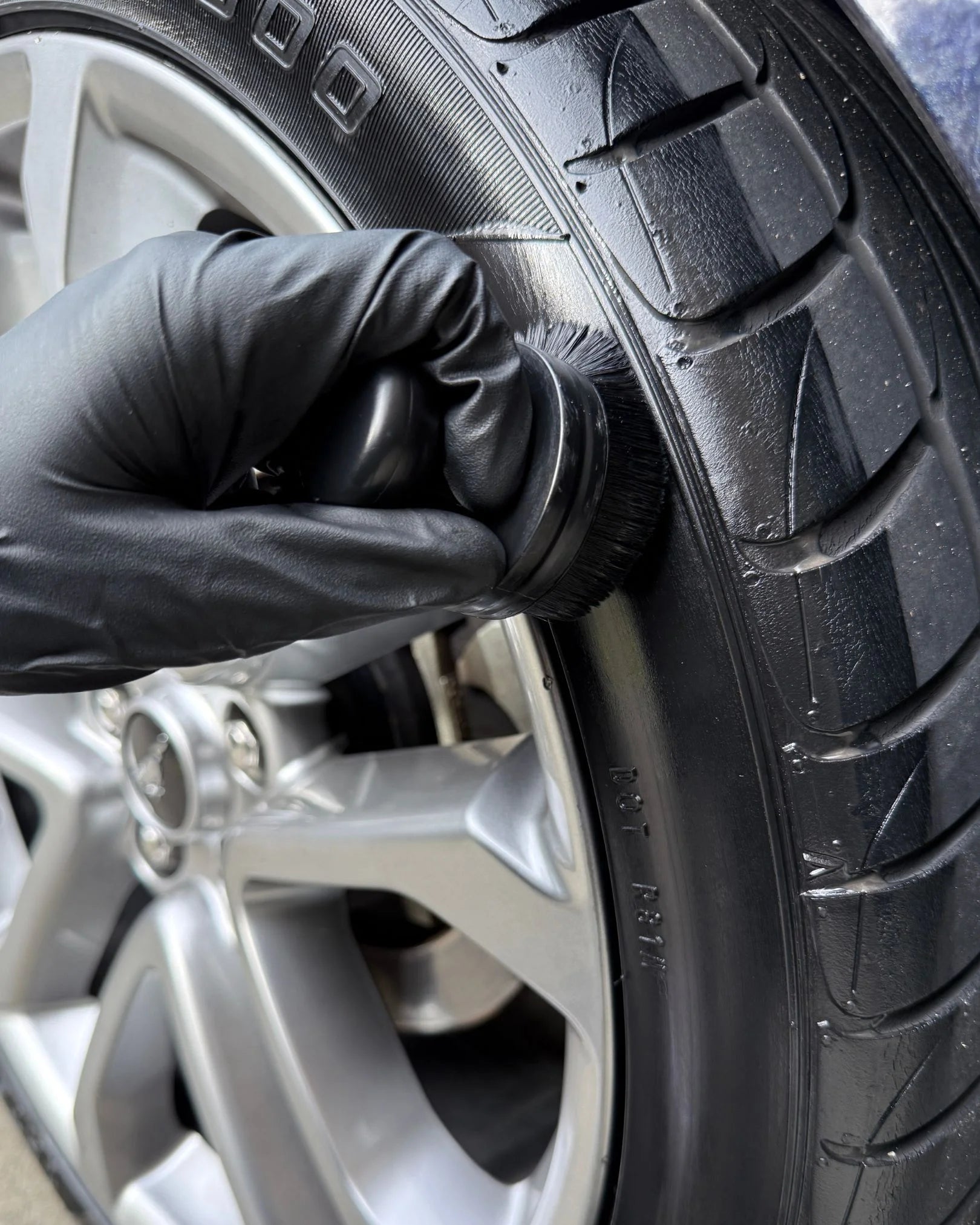 Tire Shine Applicator Brush In Use